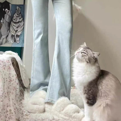 Women's Light-colored High Waist Bootcut Jeans - www.Shopthatapp.com