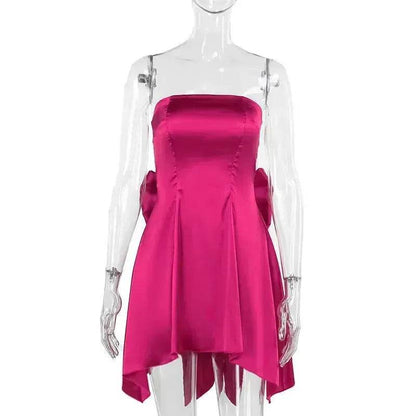 Women's Mini Tube Dress With Big Bow Summer Fashion Tube Top Short Skater Dress. - www.Shopthatapp.com