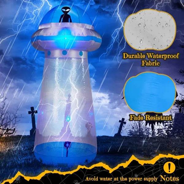 8.8 FT Halloween Inflatable UFO Yard Decoration, Fun Tall Blow Up Yard Decor With Built-in LED Lights And Stand Inside Design For Holiday Party Yard Lawn Garden Decor Indoor Outdoor - www.Shopthatapp.com
