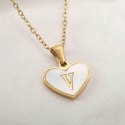 26 Letter Heart-shaped Necklace White Shell Love Clavicle Chain Fashion Personalized Necklace For Women Jewelry Valentine's Day - www.Shopthatapp.com