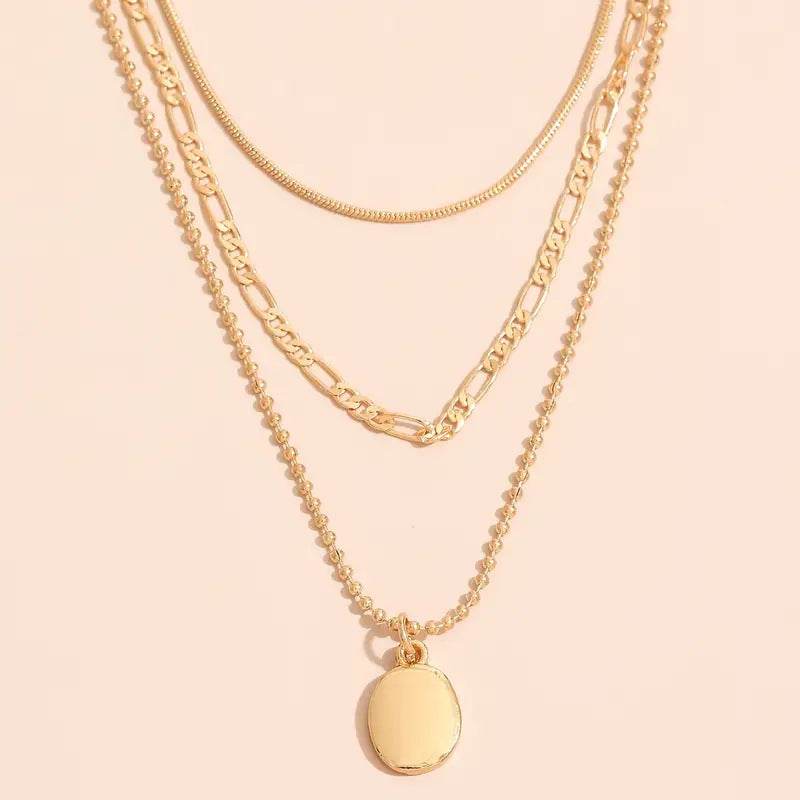 Vintage Geometric Metal Oval Pendant Necklace - www.Shopthatapp.com