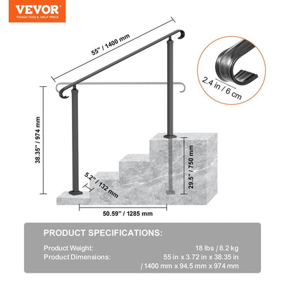 Handrails For Outdoor Steps, Fit 3-5 Steps Outdoor Stair Railing, Wrought Iron Handrail, Flexible Front Porch Hand Rail, Black Transitional Hand Railings For Concrete Steps Or Wooden Stairs - www.Shopthatapp.com