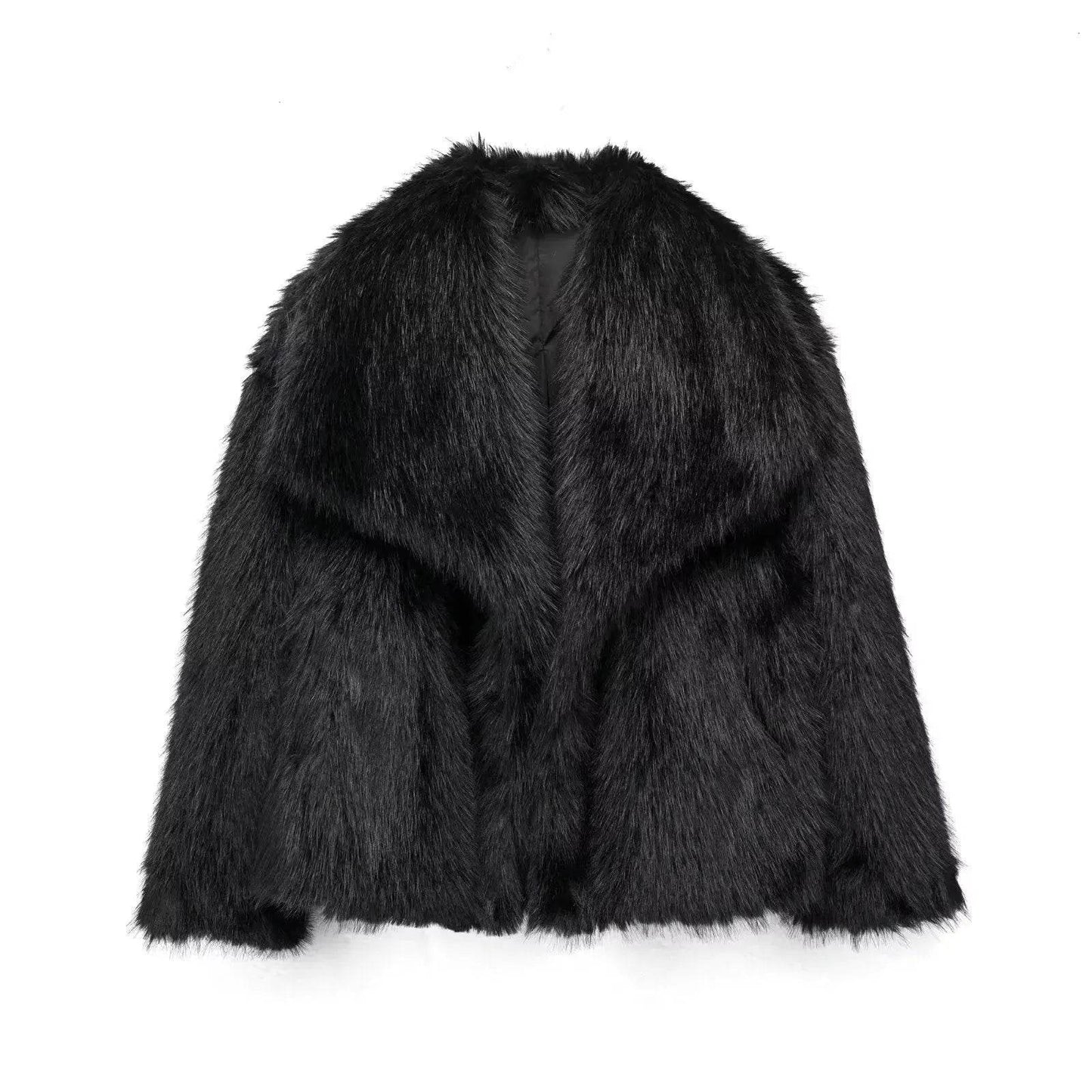 Winter Plush Open front Coat Thick lapel Outwear Faux Fur Coat women - www.Shopthatapp.com