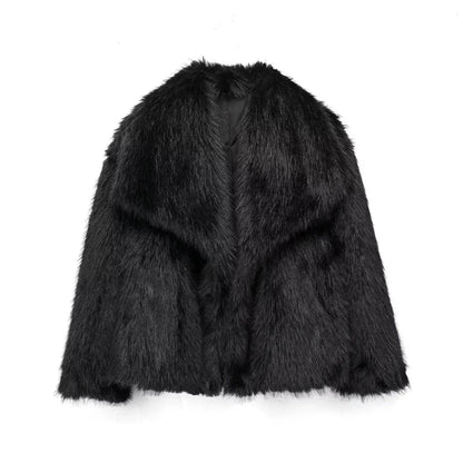 Winter Plush Open front Coat Thick lapel Outwear Faux Fur Coat women - www.Shopthatapp.com