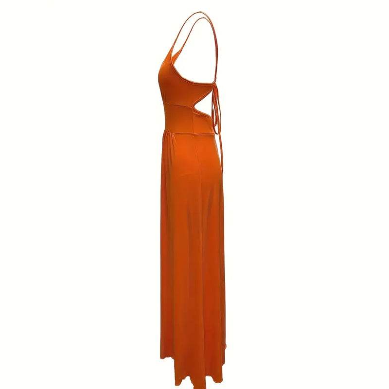 Elegant V Neck Summer Maxi Slit Dress Spaghetti Strap High Slit Long Dress - www.Shopthatapp.com