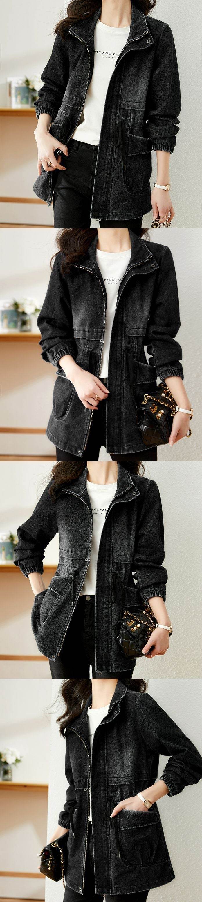 Fashion formal fitted  Zip up Denim Jacket Women - www.Shopthatapp.com