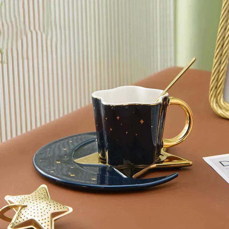 4pc set Creative Porcelain Ceramic Coffee Cup With Star And Moon Saucer - www.Shopthatapp.com