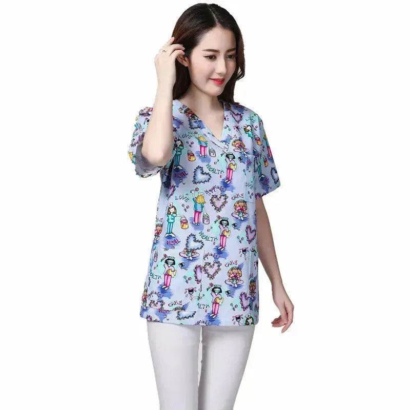Cartoon Printing Hand Washing Suit Short Sleeve Small Shirt Beautician Pet Hospital Brush Hand Doctor Overalls - www.Shopthatapp.com