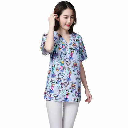 Cartoon Printing Hand Washing Suit Short Sleeve Small Shirt Beautician Pet Hospital Brush Hand Doctor Overalls - www.Shopthatapp.com