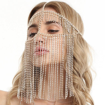 Punk Rhinestone Tassel Fringed Face Mask Head Chains - www.Shopthatapp.com