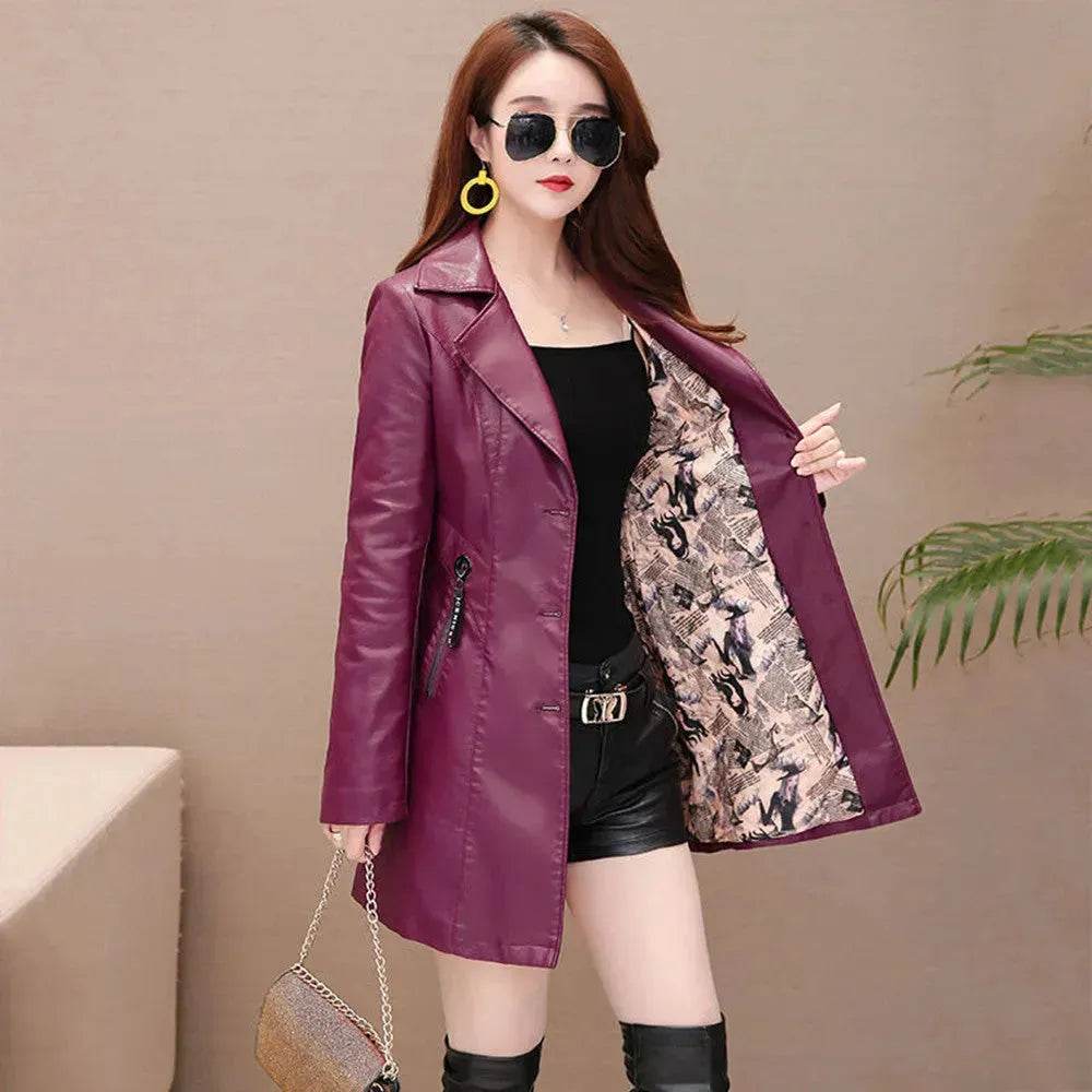 Elegant Fashion Slim fit Long Sleeve Leather Mini Blazer Dress - www.Shopthatapp.com