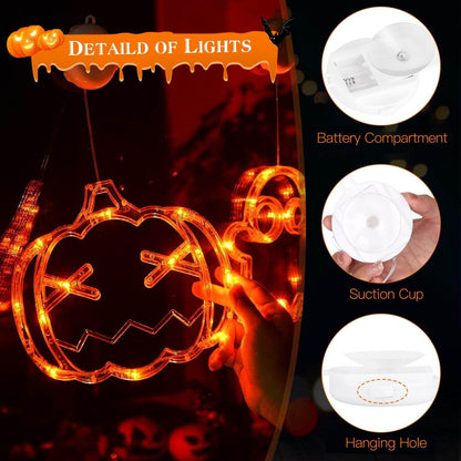 Set Of 3 Pack Halloween Window Light Spider Witch Hat Pumpkin With Orange Light Hanging Halloween Decoration Light With Suction Cup Hanging Holes - www.Shopthatapp.com