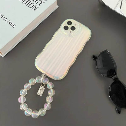 Laser Wave Silicone Phone Case Gradient Laser Stripes Bracelet Case For IPhone 14 13 12 11 Pro Max Plus Bead Chain - www.Shopthatapp.com