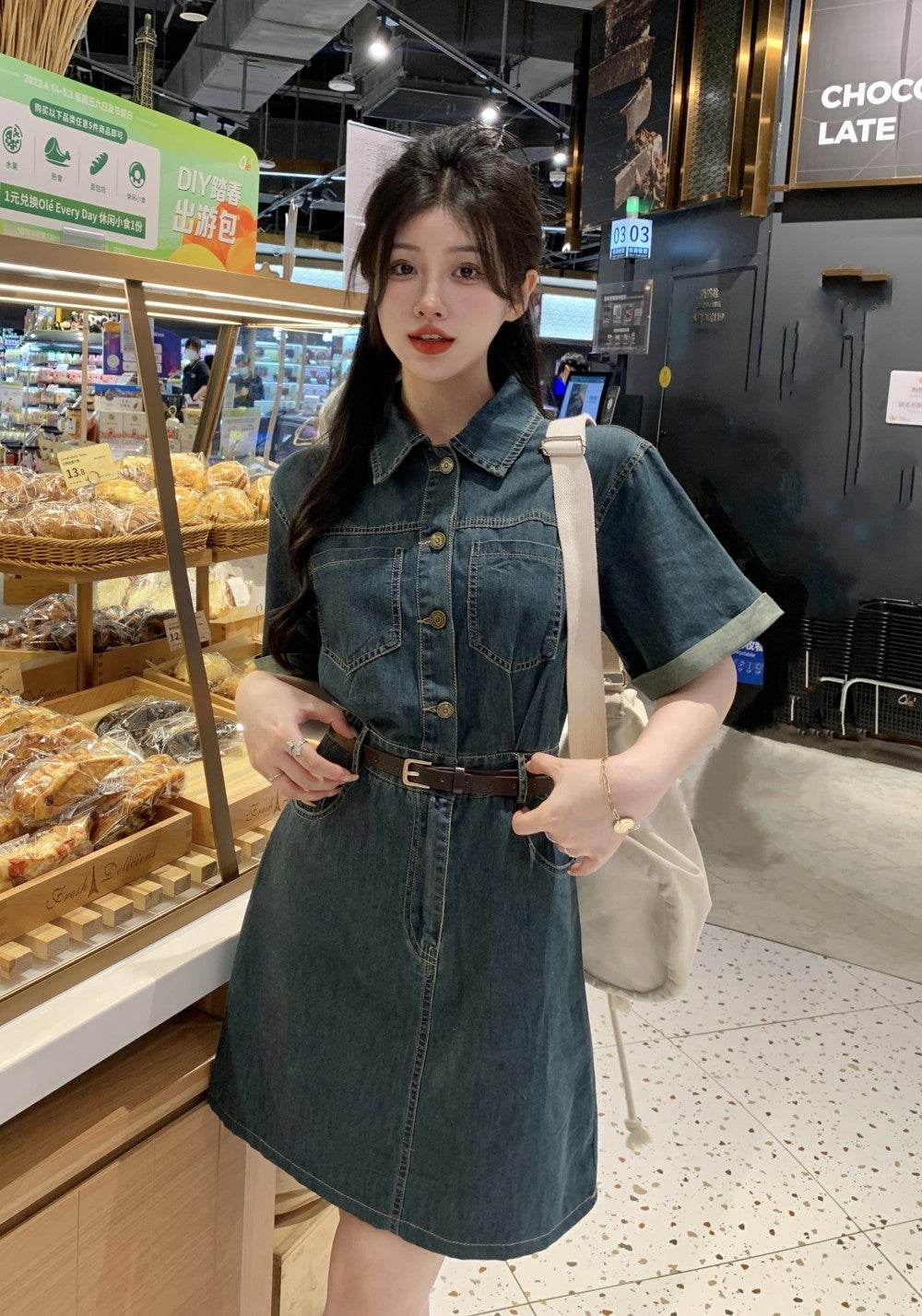 Women's Fashion Casual short sleeve Mini Denim Dress - www.Shopthatapp.com