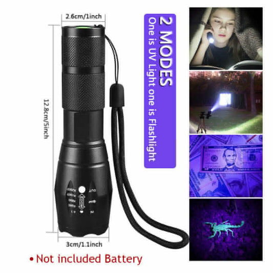 UV Torch Ultra Violet Flashlight Zoomable Blacklight Lamp LED Super Bright 250000lm 2 In 1 395nm Mini Pocket Inspection Light 2 Pack - www.Shopthatapp.com