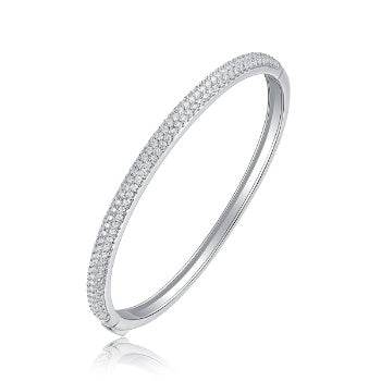 Classic Fashion Bridal Pave AAA Cubic Zirconia Princess Cut CZ Eternity Tennis Stackable Bangle Bracelet For Women, Prom, Wedding Silver Plated 7-7.5 Inch - www.Shopthatapp.com
