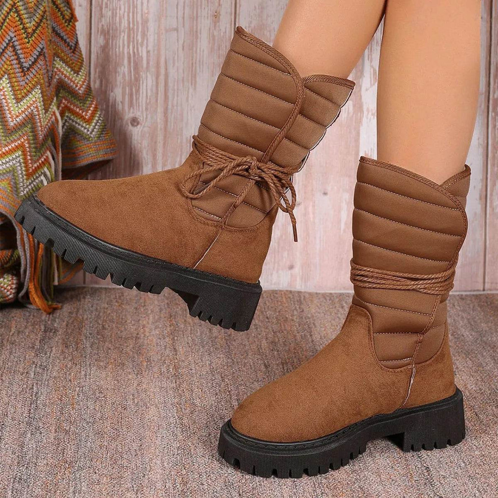 Fashion Mid-calf Snow Boots With Lace-up Design Winter Warm Thickened Low-heeled Boot Women's Casual Shoes Outdoor - www.Shopthatapp.com