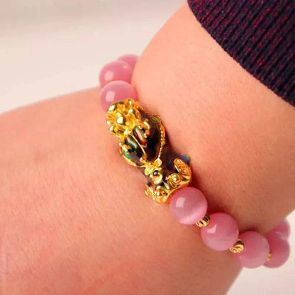 3D Gold Plated PiXiu Crystal Beaded Bracelet - www.Shopthatapp.com