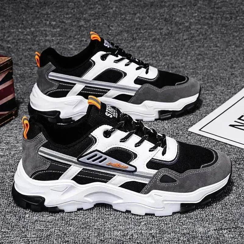 Black White Lace-up Sneakers Men Outdoor Breathable Casual Mesh Shoes Lightweight Running Sports Shoes - www.Shopthatapp.com