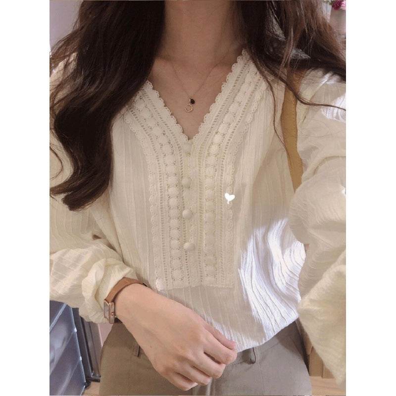 Unique Chic V-neck Long-sleeved Linen blouse top women - www.Shopthatapp.com