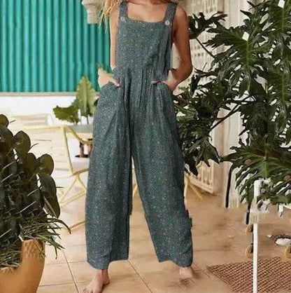 Casual Summer Cotton Floral Sleeveless loose Jumpsuit - www.Shopthatapp.com