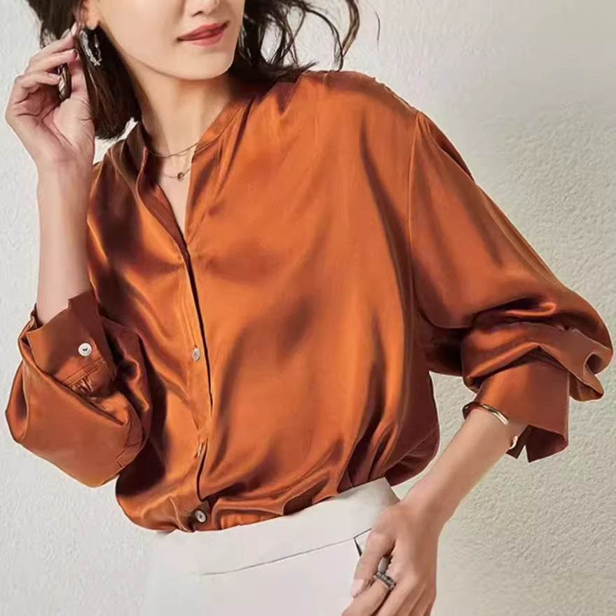 French Simplicity Loose And Lazy Style Silk Shirt For Women Autumn - www.Shopthatapp.com