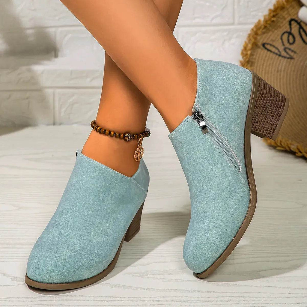Chunky Heel Round Toe Ankle Boots With Side Zipper Design Fashion Fall Winter Short Boots For Women Shoes - www.Shopthatapp.com