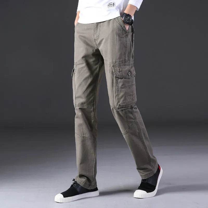 Overalls Men's Outdoor Casual Trousers Pure Cotton Straight Loose Multi-pocket Cargo Pant - www.Shopthatapp.com