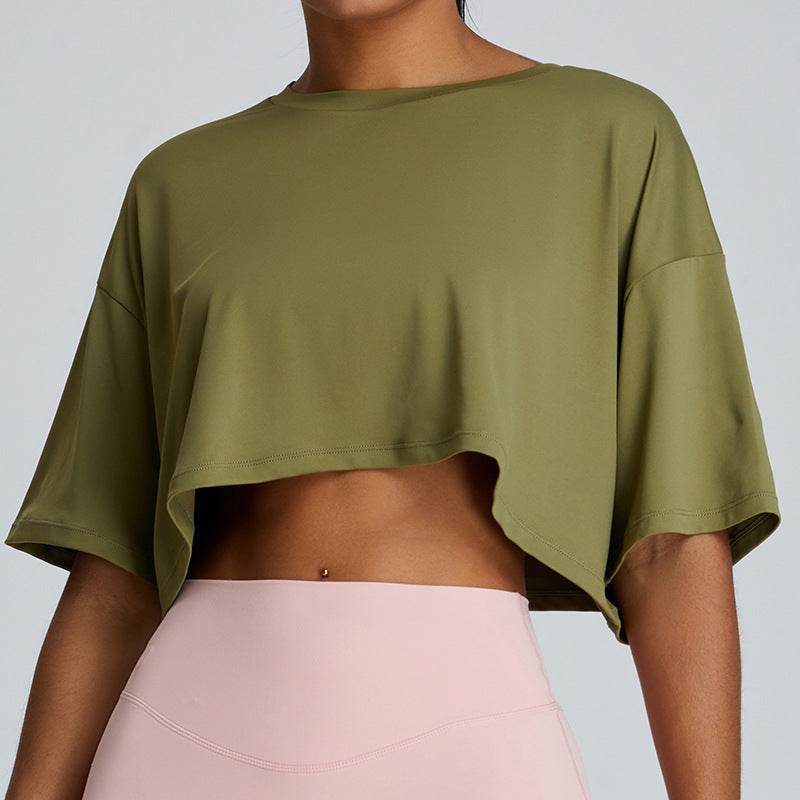New Summer Breathable Quick-drying Yoga Loose Crop Workout Top  Women's Loose Running Leisure All-matching Fitness Top - www.Shopthatapp.com