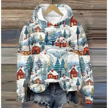Print Christmas Holiday Casual Hoodie Sweater Pullover - www.Shopthatapp.com