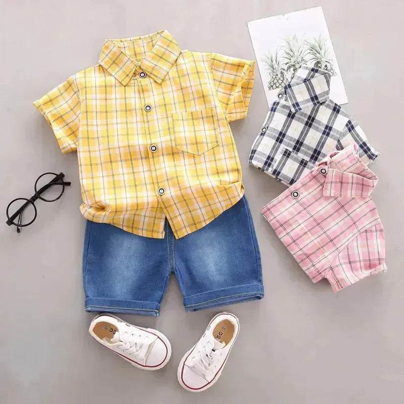 Children's Striped Shirt Denim Shorts Two-piece Set - www.Shopthatapp.com