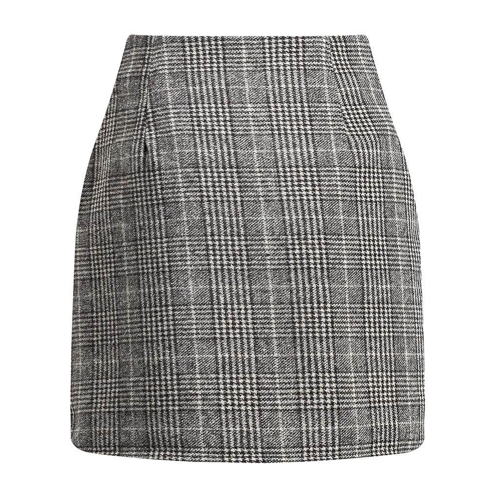 Women's High Waist Plaid Tight Pencil Wool Mini Skirt - www.Shopthatapp.com
