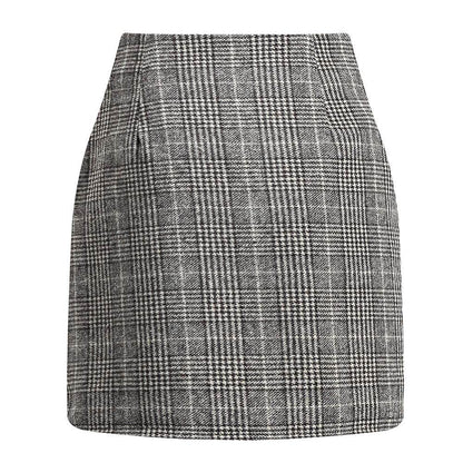 Women's High Waist Plaid Tight Pencil Wool Mini Skirt - www.Shopthatapp.com