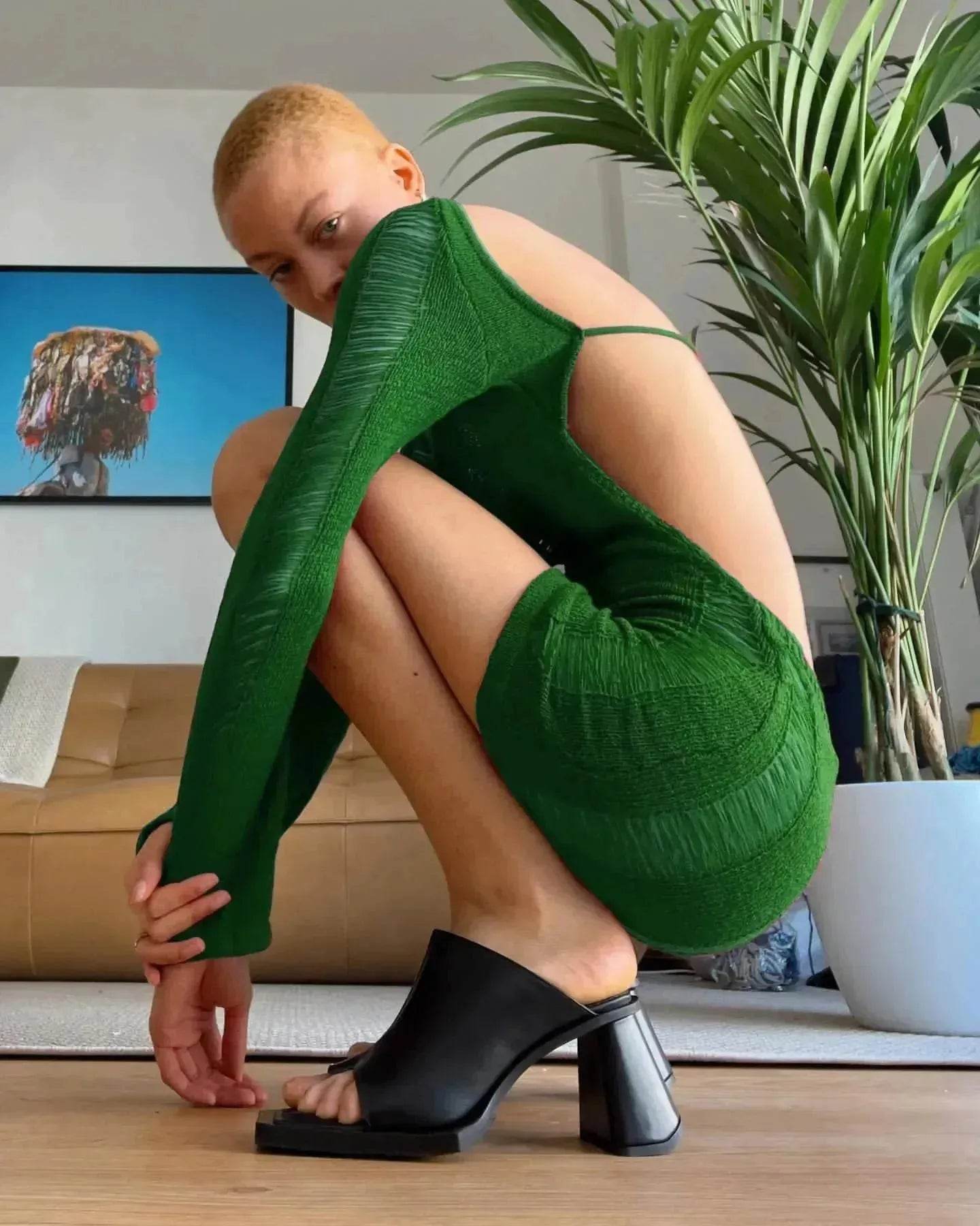 Women Fashion Slim Fit Hollow Long Sleeve Dress Y2K Charming Backless Hip-hugging Short Mini Suspender Dresses for Club Party - www.Shopthatapp.com