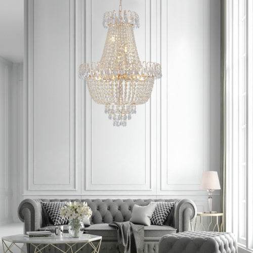 Golden Crystal Chandelier, Large Modern Luxury Chandelier, Suitable For Living Room, Dining Room, Bedroom, Hallway - No Bulb - www.Shopthatapp.com
