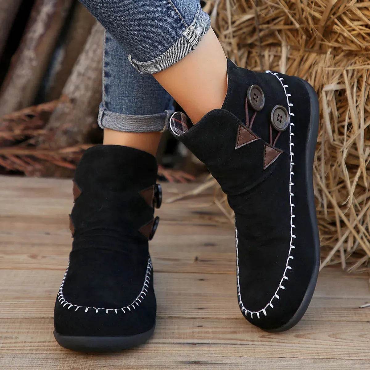 Button Design Ankle Boots For Women Autumn And Winter - www.Shopthatapp.com