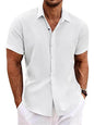 Men's Solid Color Loose Linen Short-sleeved shirt - www.Shopthatapp.com