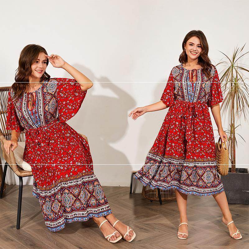 Modest Plus Size Summer dress V Neck Midi Beach boho Dress - www.Shopthatapp.com