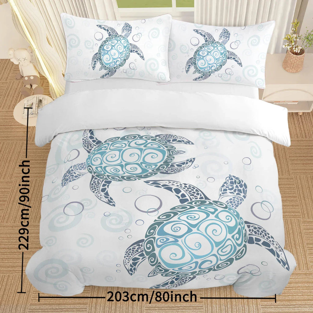 Sea Turtle Bedding Aqua Teal Blue Duvet Cover Sets Beach Turtle Bed Sets Ocean 3 Piece Turtle Themed Comforter Cover With 2 Pillowcases Twin Full Queen King Size - www.Shopthatapp.com