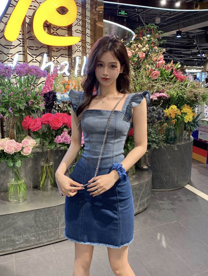 Women's Fashion Casual short sleeve Mini Denim Dress - www.Shopthatapp.com