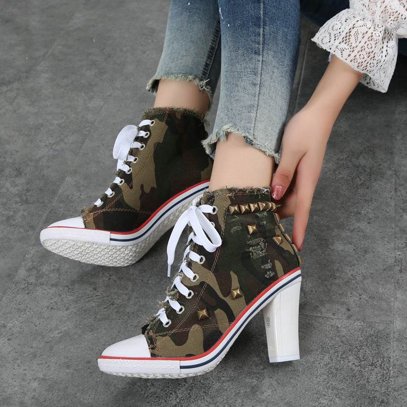 Denim Casual Shoes Canvas Fashion Heel Boot - www.Shopthatapp.com