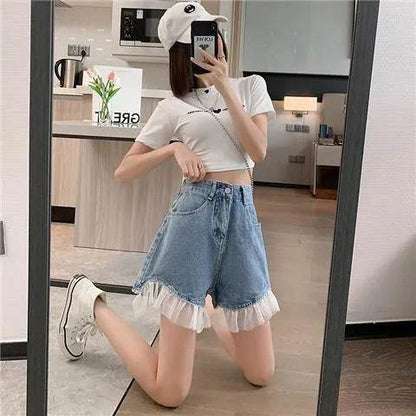 High Waist Design Denim Shorts For Women - www.Shopthatapp.com