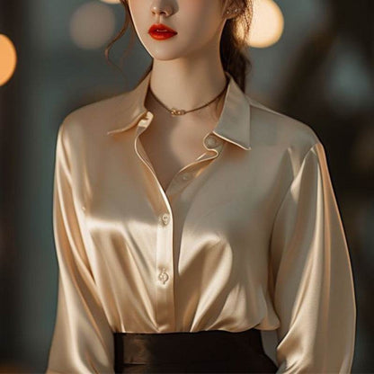 Professional Office Business Retro Unique Chic Satin Silk Blouse shirt Top for women - www.Shopthatapp.com