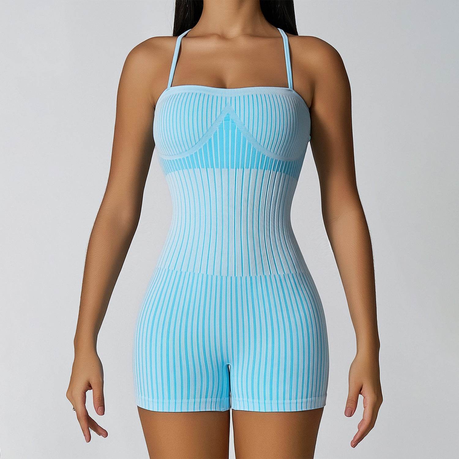 Hip Rise Waist Tight Sleeveless Yoga Jumpsuit Short Workout Romper - www.Shopthatapp.com