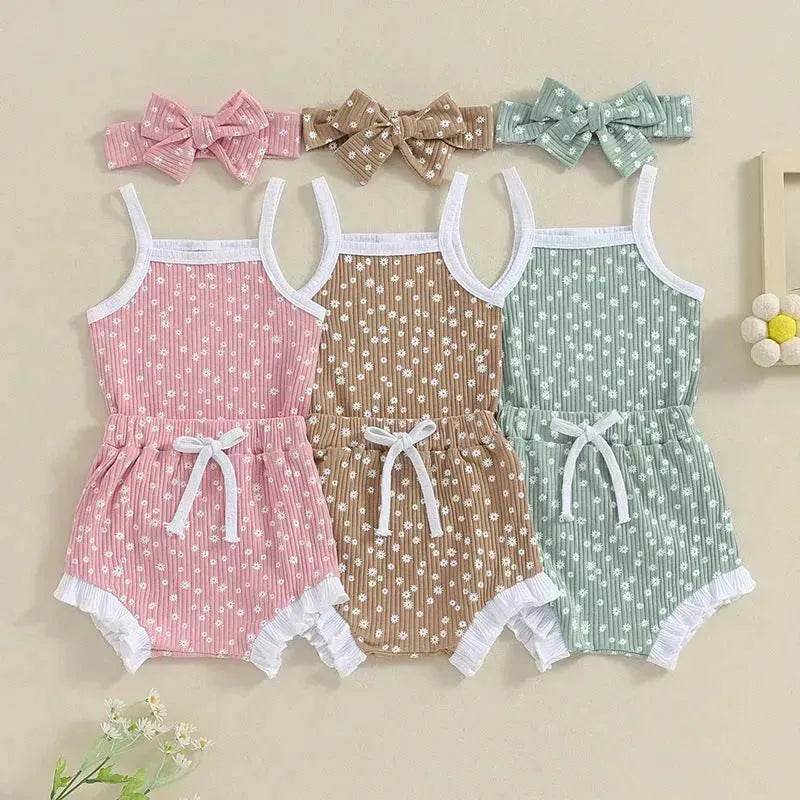 Casual Newborn Baby girl Romper suit with head bowtie headband Two piece for newborn baby girl - www.Shopthatapp.com
