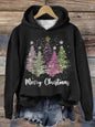 Round Neck Hooded Long Sleeve Four Christmas Trees Loose Hoodie Sweatshirt - www.Shopthatapp.com
