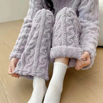 Autumn And Winter New Twist Zipper Couple Fleece-lined Thick Coral Fleece Pajamas Homewear Loungewear Sleepwear For Sleeping - www.Shopthatapp.com