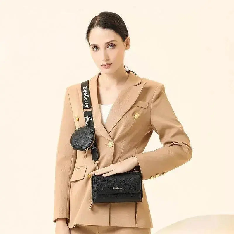 2pcs Lychee Texture Composite Bag Fashion Mobile Phone Bag With Small Coin Purse Letter Print Zipper Crossbody Shoulder Bag - www.Shopthatapp.com