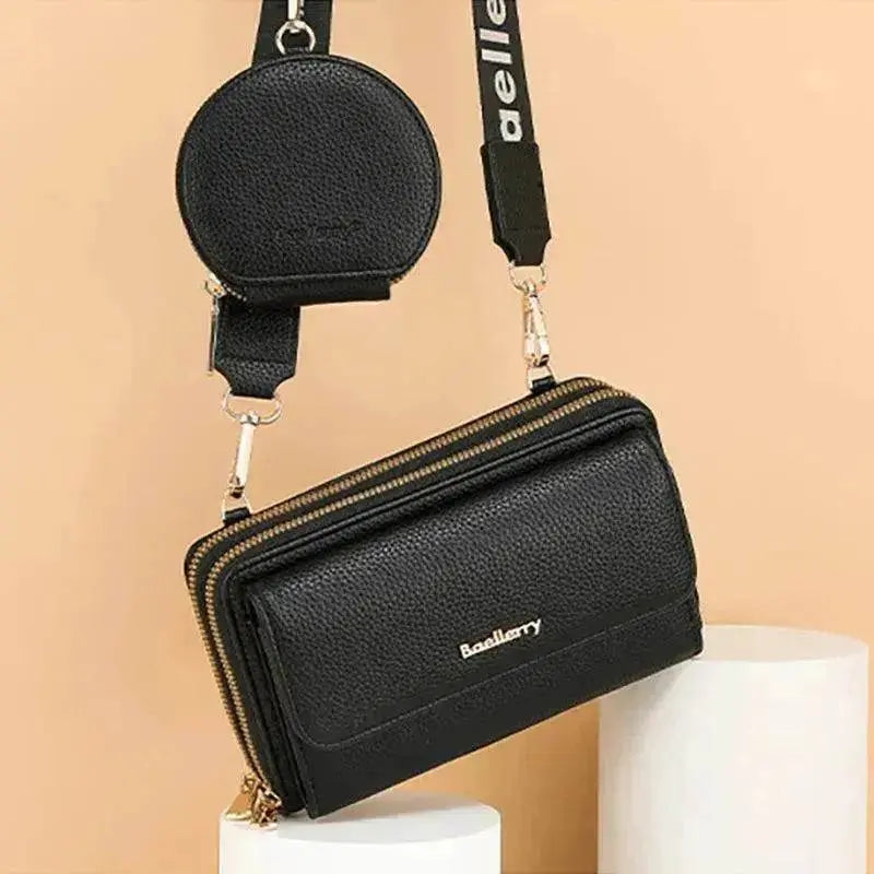 2pcs Lychee Texture Composite Bag Fashion Mobile Phone Bag With Small Coin Purse Letter Print Zipper Crossbody Shoulder Bag - www.Shopthatapp.com