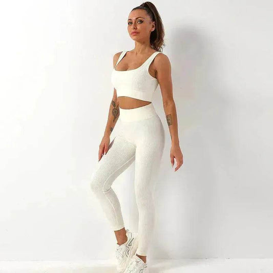 2pcs Thread Yoga Suit Seamless Bra And Butt Lifting High Waist Leggings Set For Women Sports Fitness Yoga Pants Sportswear Outfits Clothing - www.Shopthatapp.com #